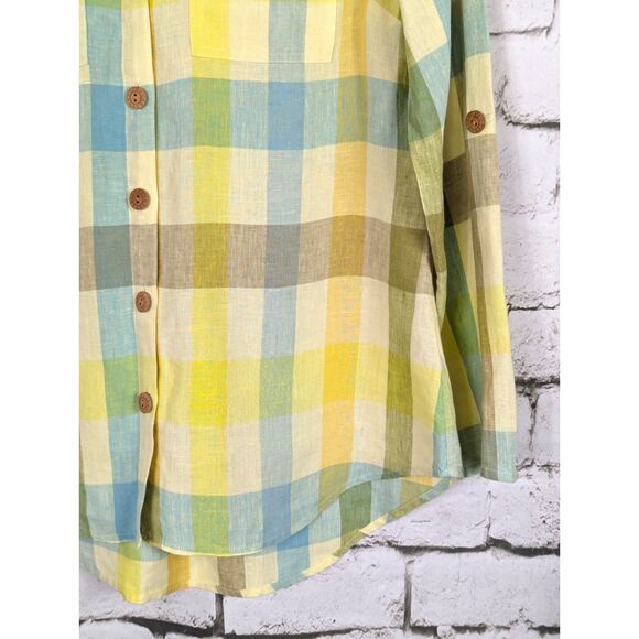 SOFT SURROUNDINGS 100% Linen Plaid Avalon Shirt Country Cottage Beachy Small - Picture 3 of 8